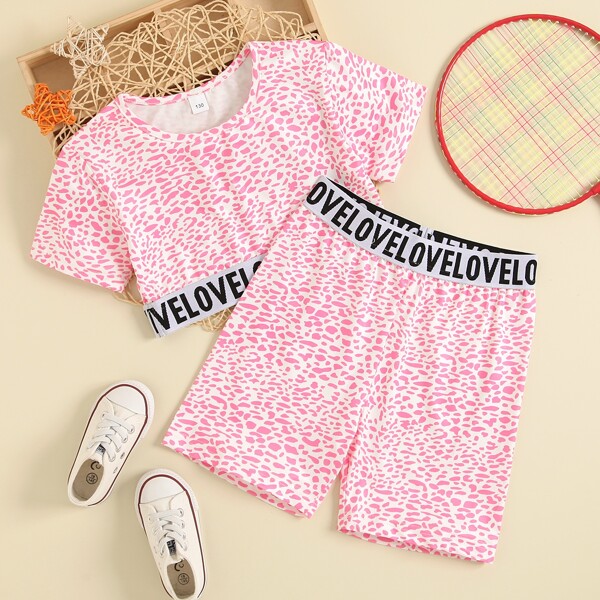 

Girls Letter Tape Tee With Biker Shorts, Pink