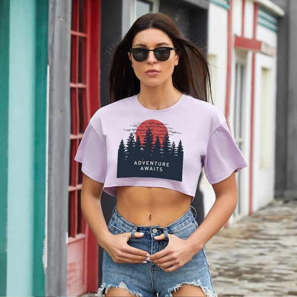 

Slogan Graphic Crop Tee, Lilac purple