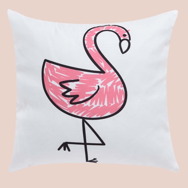 

Kids Flamingo Print Cushion Cover Without Filler, White