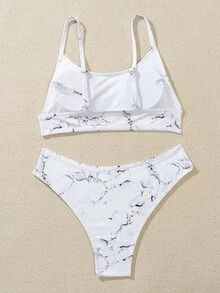 Marble Print Bikini For Summer Beach Vacation - White - View 2