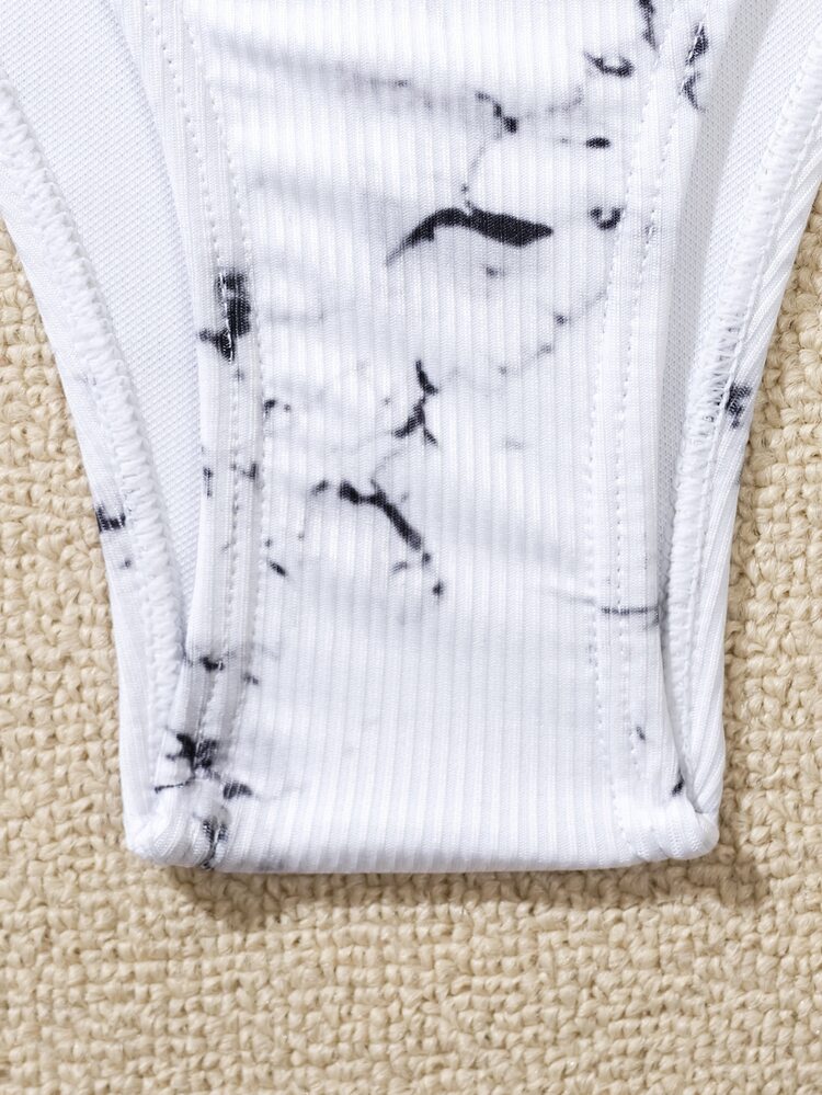 Marble Print Bikini For Summer Beach Vacation - White - View 4