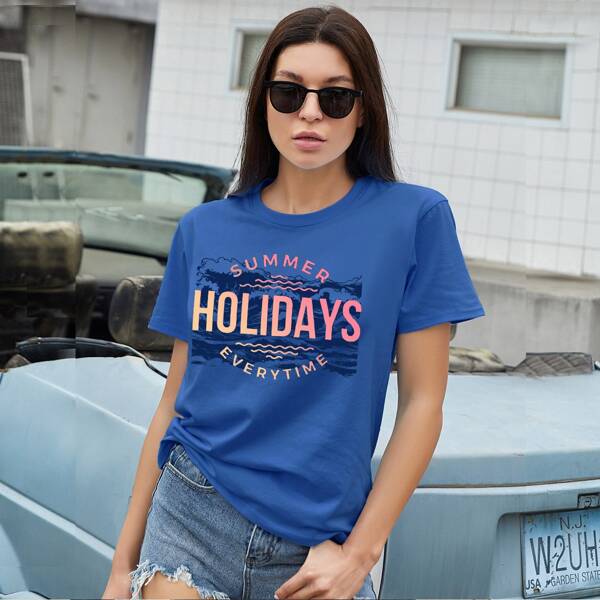 

Letter Graphic Round Neck Tee, Blue