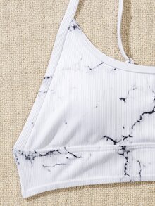 Marble Print Bikini For Summer Beach Vacation - White - View 5