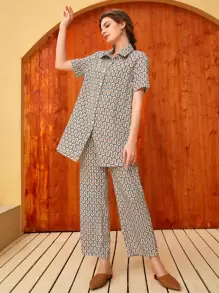 Mulvari 滿版圖案紐扣襯衫和褲子 - 彩色 - 查看 3