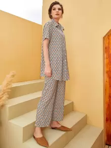 Mulvari 滿版圖案紐扣襯衫和褲子 - 彩色 - 查看 4