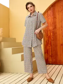 Mulvari 滿版圖案紐扣襯衫和褲子 - 彩色 - 查看 6