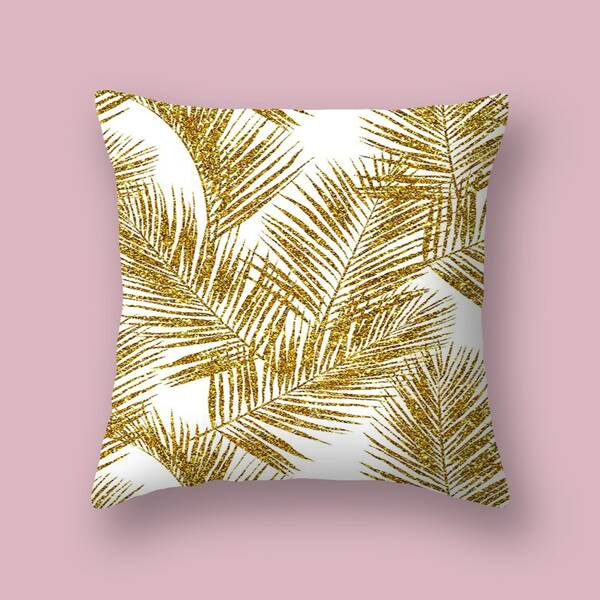 

Leaf Print Cushion Cover Without Filler, Gold