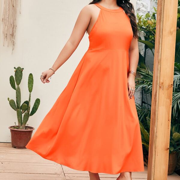 

Plus Solid Halter Neck Dress, Orange