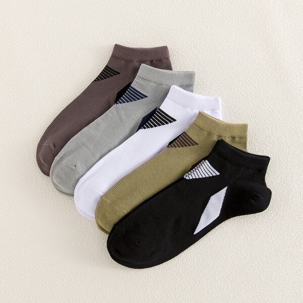 

5pairs Men Geo Print Ankle Socks, Multicolor