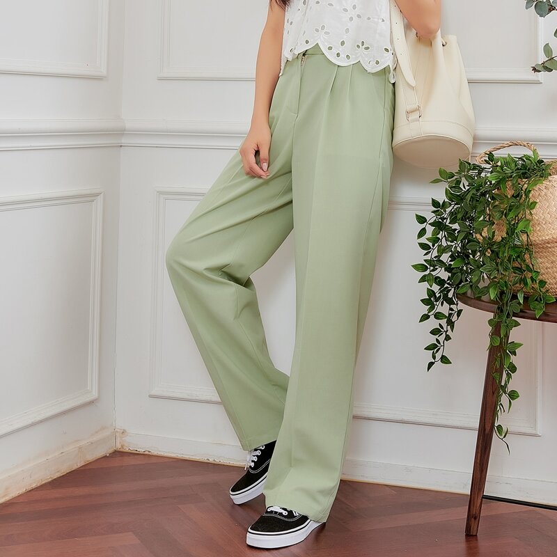 

Solid Plicated Tailored Pants, Mint green