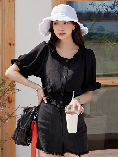 DAZY フラウンススリーブ シール ボタンアップ ブラウス