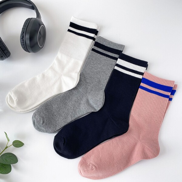 

4pairs Striped Print Socks, Multicolor