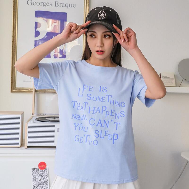 

Slogan Graphic Short Sleeve Tee, Baby blue