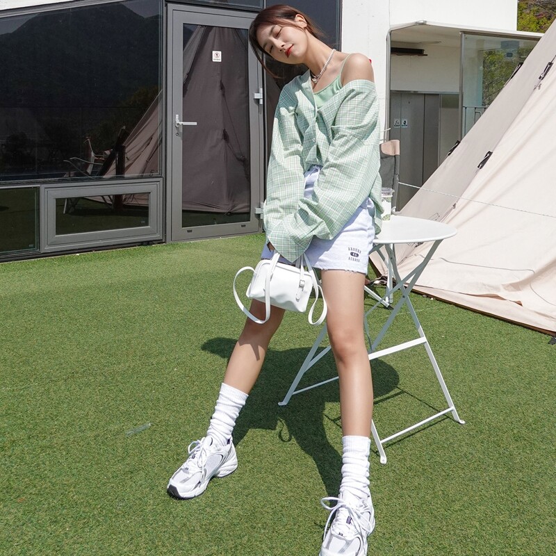 

Plaid High Low Oversized Blouse, Mint green