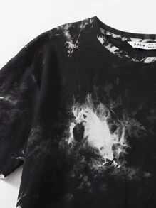 SHEIN Boys Tie Dye Tee & Track Shorts Set - Black - View 3