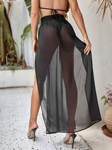 SHEIN X Sofía Suescun Swim Vcay Couvre-jambe fendu en mousseline de soie transparente pour l'été
