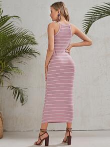 SHEIN Vestido De Punto A Rayas Para Embarazo - Rosa vieja - Ver 2