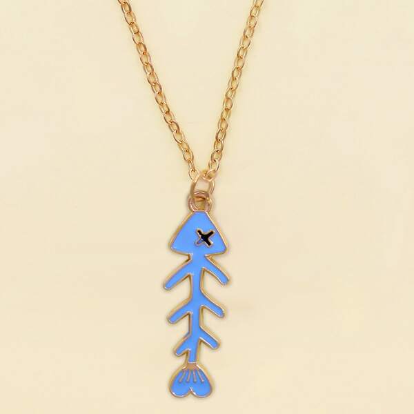 

Fish Bone Charm Necklace, Blue