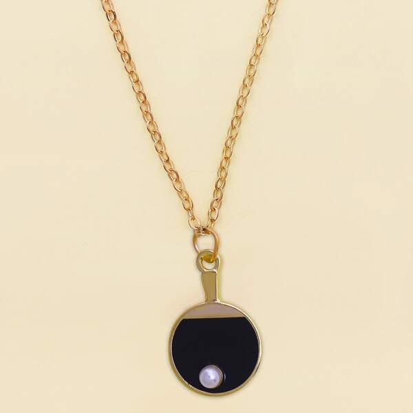 

Ping Pong Paddle Charm Necklace, Black