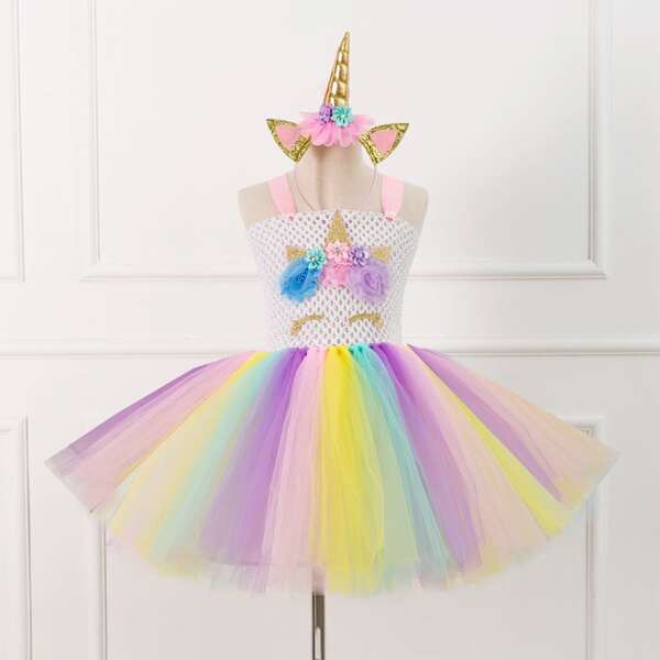 

Toddler Girls Appliques Gown Dress & Hair Hoop, Multicolor