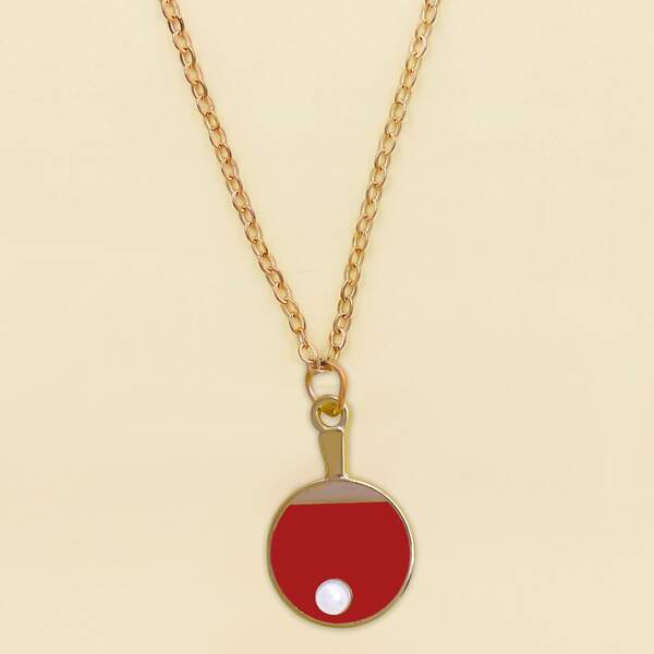 

Ping Pong Paddle Charm Necklace, Red