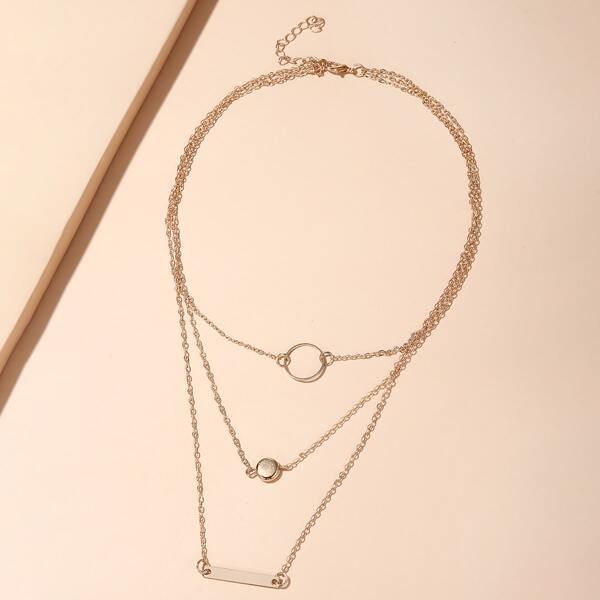 

Geometric & Round Charm Layered Necklace, Gold