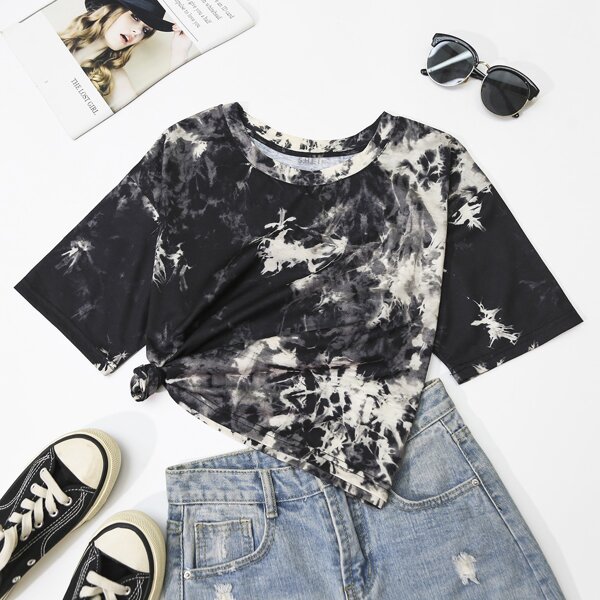 

Tie Dye Round Neck Crop Tee, Multicolor