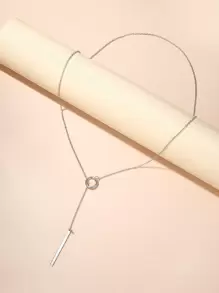 Geometric Charm Y Lariat Necklace - Silver - View 1