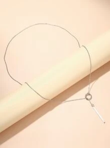 Geometric Charm Y Lariat Necklace - Silver - View 2