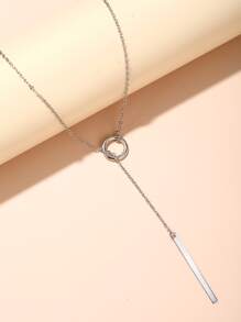 Geometric Charm Y Lariat Necklace - Silver - View 3