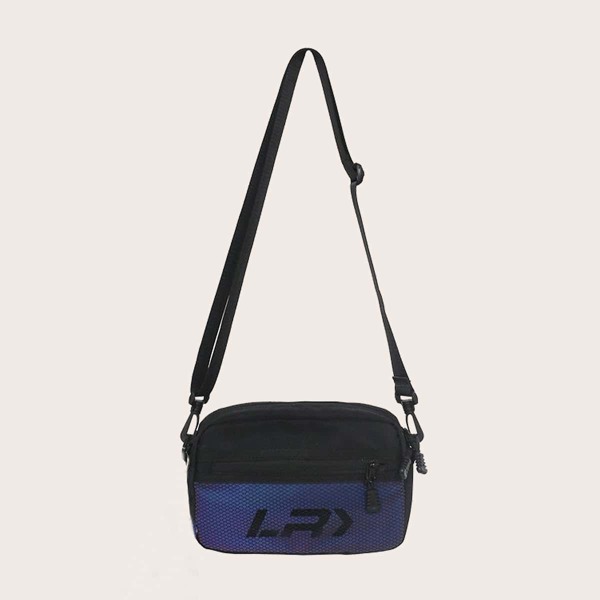 

Men Holographic Letter Graphic Crossbody Bag, Black