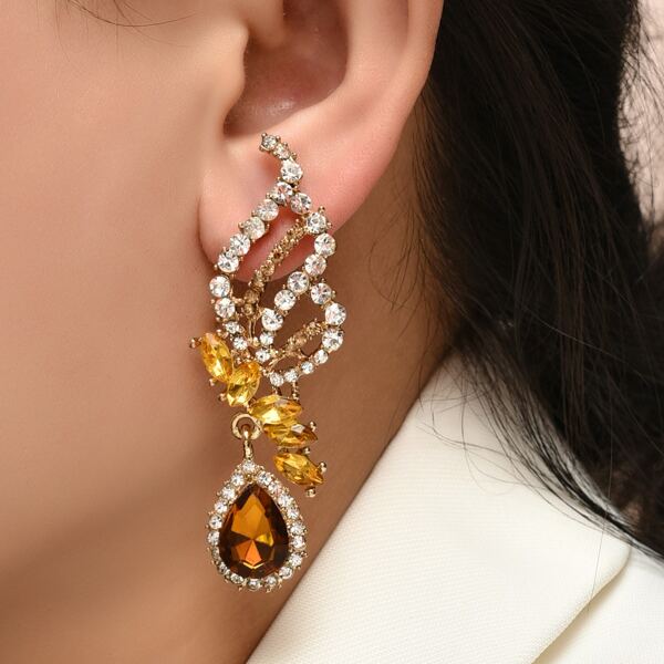 

Rhinestone Water Drop Earrings, Champagne