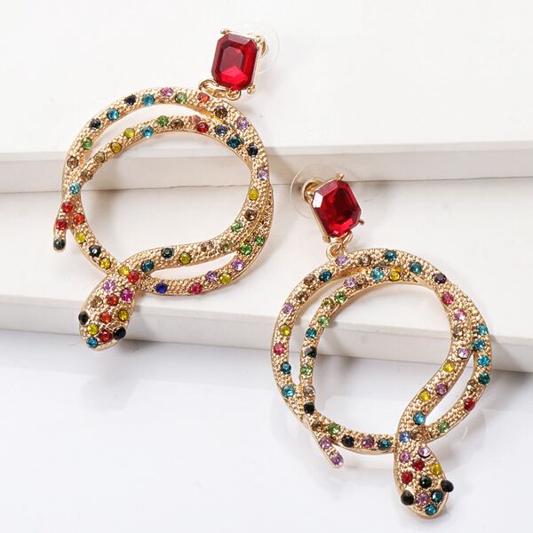 

Rhinestone Snake Design Drop Earrings, Multicolor