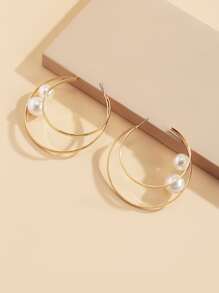 人造珍珠裝飾耳環 - 金黃色 - 查看 3