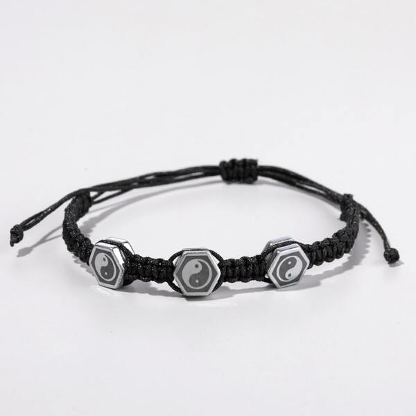 

Men Yin & Yang Decor Bracelet, Black