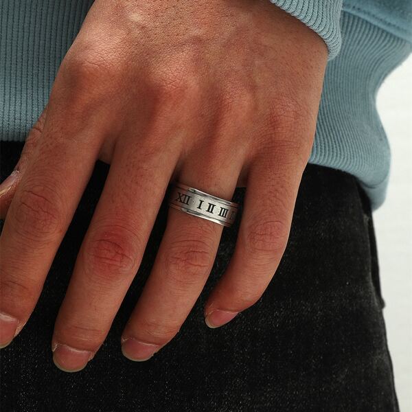 

Men Letter Detail Ring, Silver