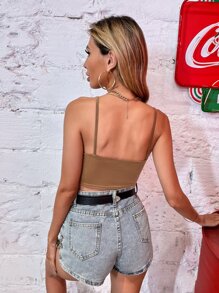 SHEIN Essnce 扭結短版吊帶上衣 - 棕色 - 查看 2