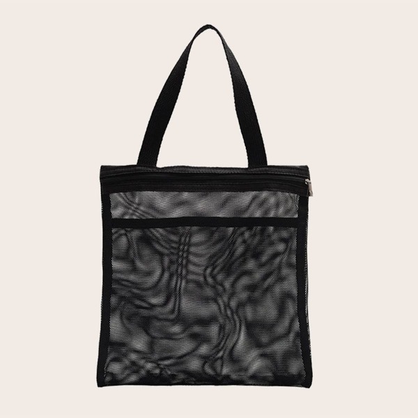 

Sheer Mesh Tote Bag, Black