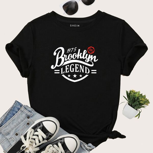 

Letter Graphic Crew Neck Tee, Black