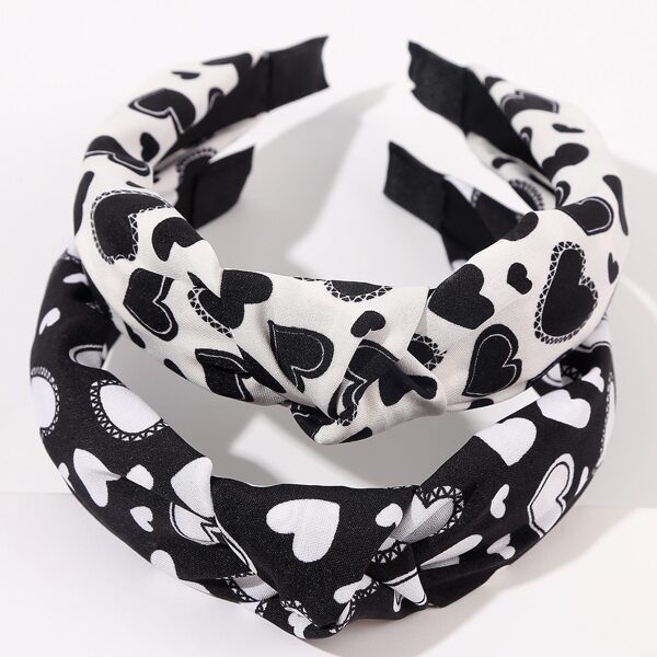 

2pcs Heart Print Hair Hoop, Multicolor