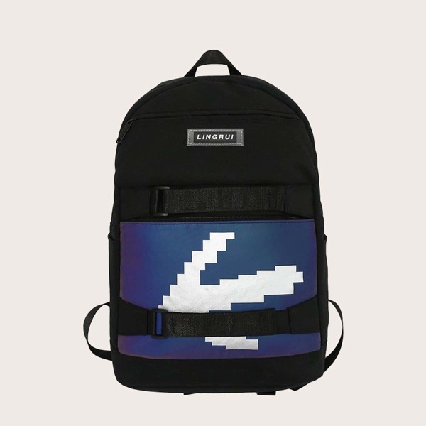 

Men Reflective Detail Large Capacity Backpack, Black