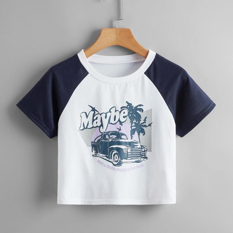 

Letter Car Graphic Colorblock Tee, Blue and white