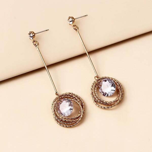 

Rhinestone Decor Drop Earrings, Gold