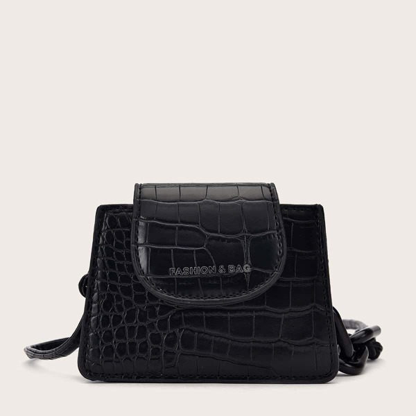 

Mini Croc Embossed Crossbody Bag, Black