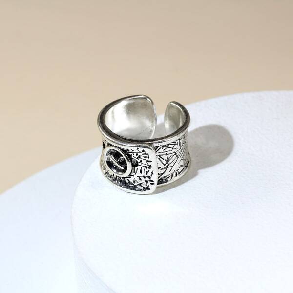 

Men Button Design Cuff Ring, Antique silver