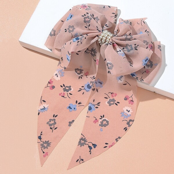 

Girls Floral Print Hair Clip, Pink