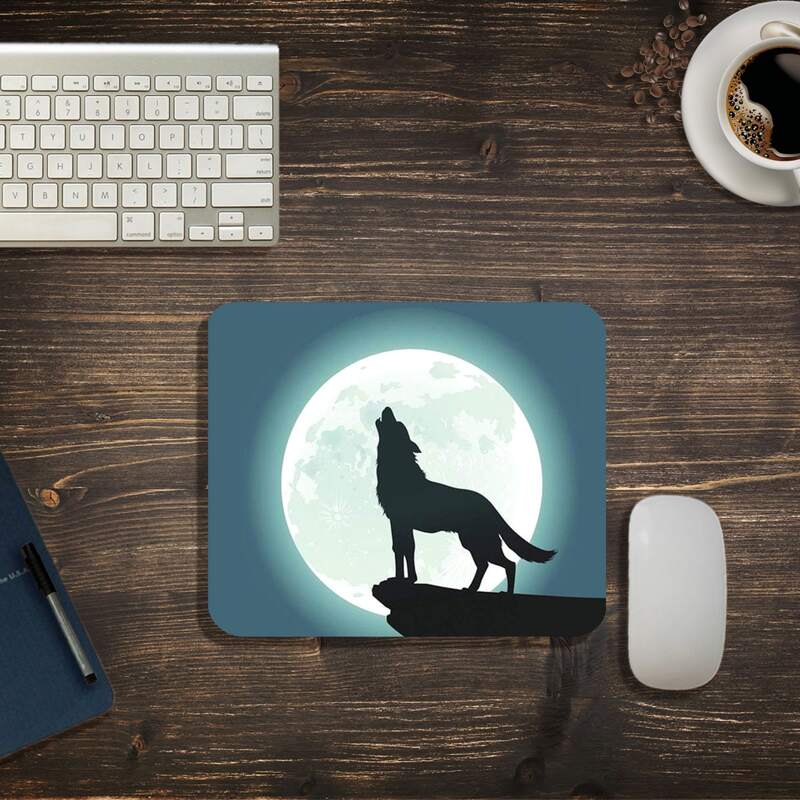 

Wolf & Moon Mouse Pad, Cadet blue