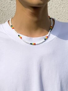 時尚流行男士串珠項鍊，適合珠寶禮物和時尚外觀 - 彩色 - 查看 1