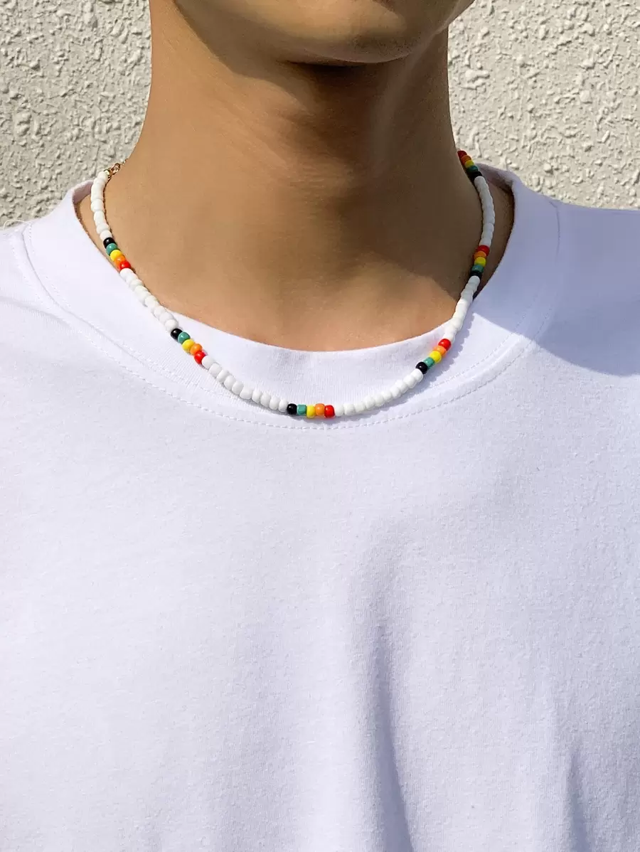 時尚流行男士串珠項鍊，適合珠寶禮物和時尚外觀 - 彩色 - 查看 1