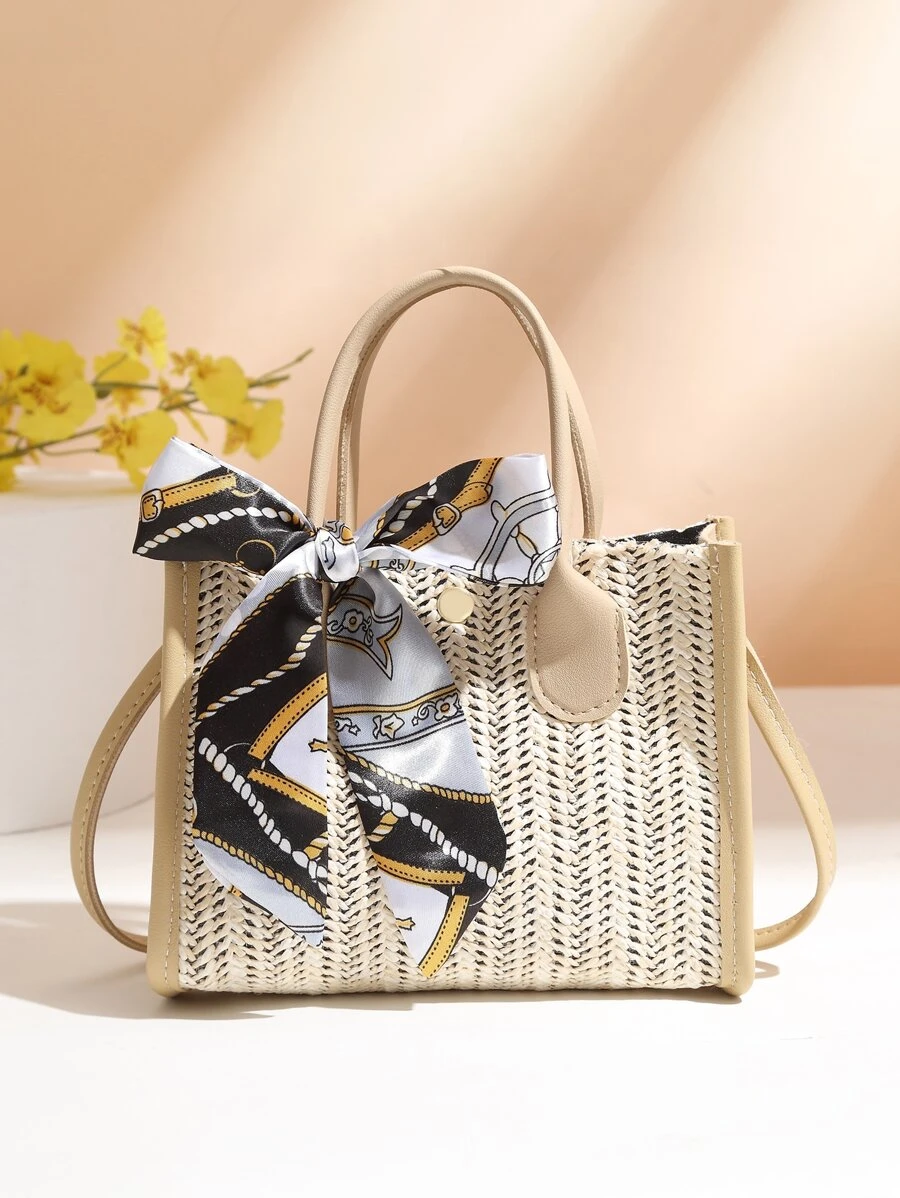 Skinny Scarf Decor Satchel Bag - Apricot - View 1